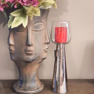 Ayaklı Gümüş Mumluk 8x30cm