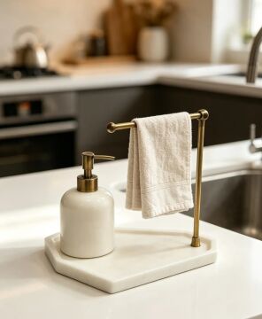 Mermer Banyo Aksesuar Set Havluluk & Sıvı Sabunluk