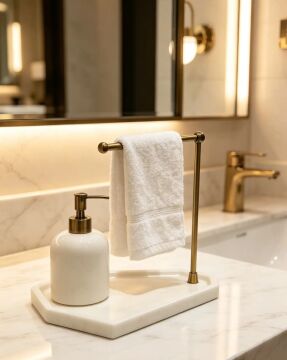Mermer Banyo Aksesuar Set Havluluk & Sıvı Sabunluk