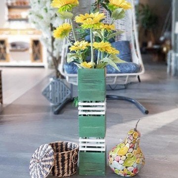 Kule Masif Ahşap Vazo Büyük Boy Naturel