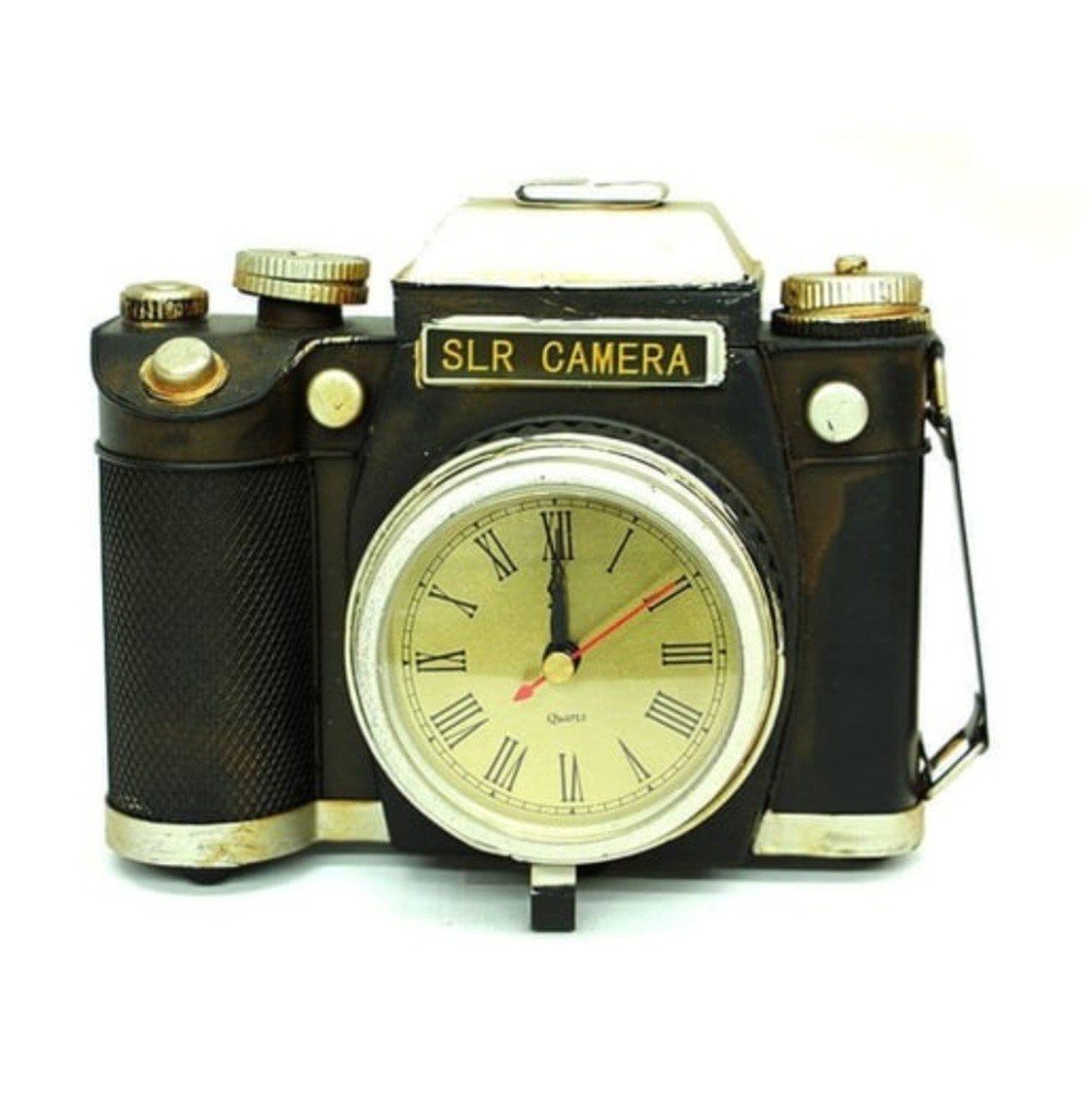Dekoratif Metal Fotoğraf Makinesi Saatli 21x9x16cm