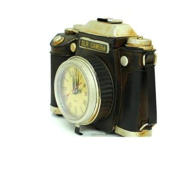 Dekoratif Metal Fotoğraf Makinesi Saatli 21x9x16cm
