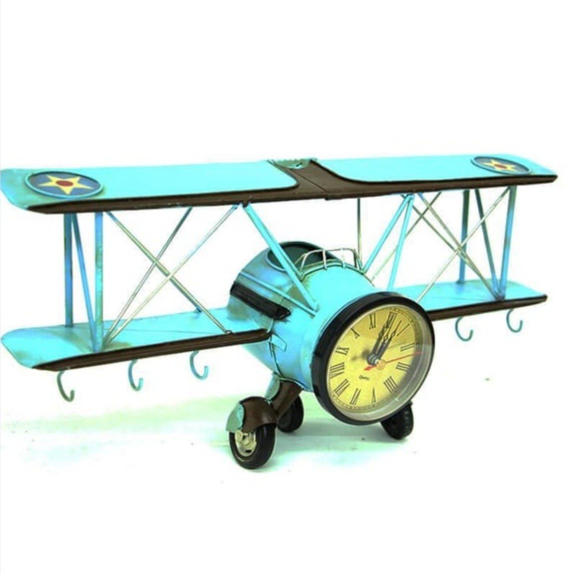 Dekoratif Metal Uçak Askı Ve Saatli 42x14x19cm