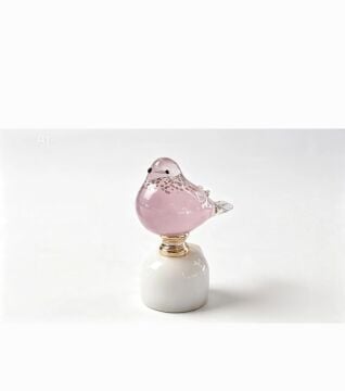 Üfleme Cam Kaideli Kuş Figür Pembe 17cm