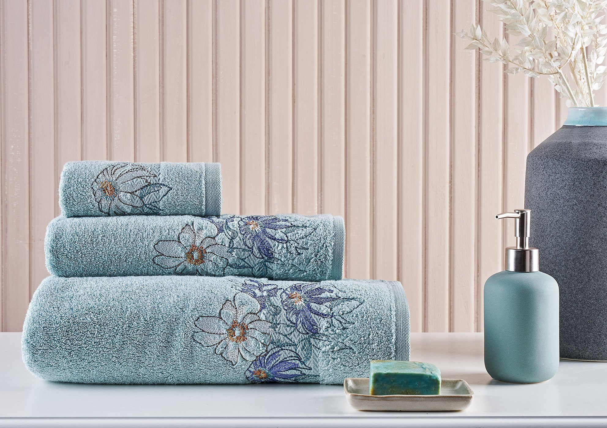 Marie Claire Paris Micro Flora 3'Lü Havlu Set Yeşil