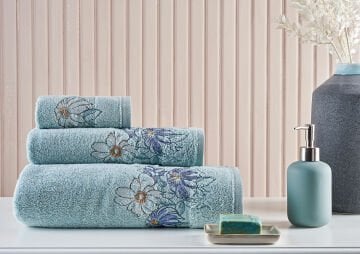 Marie Claire Paris Micro Flora 3'Lü Havlu Set Yeşil