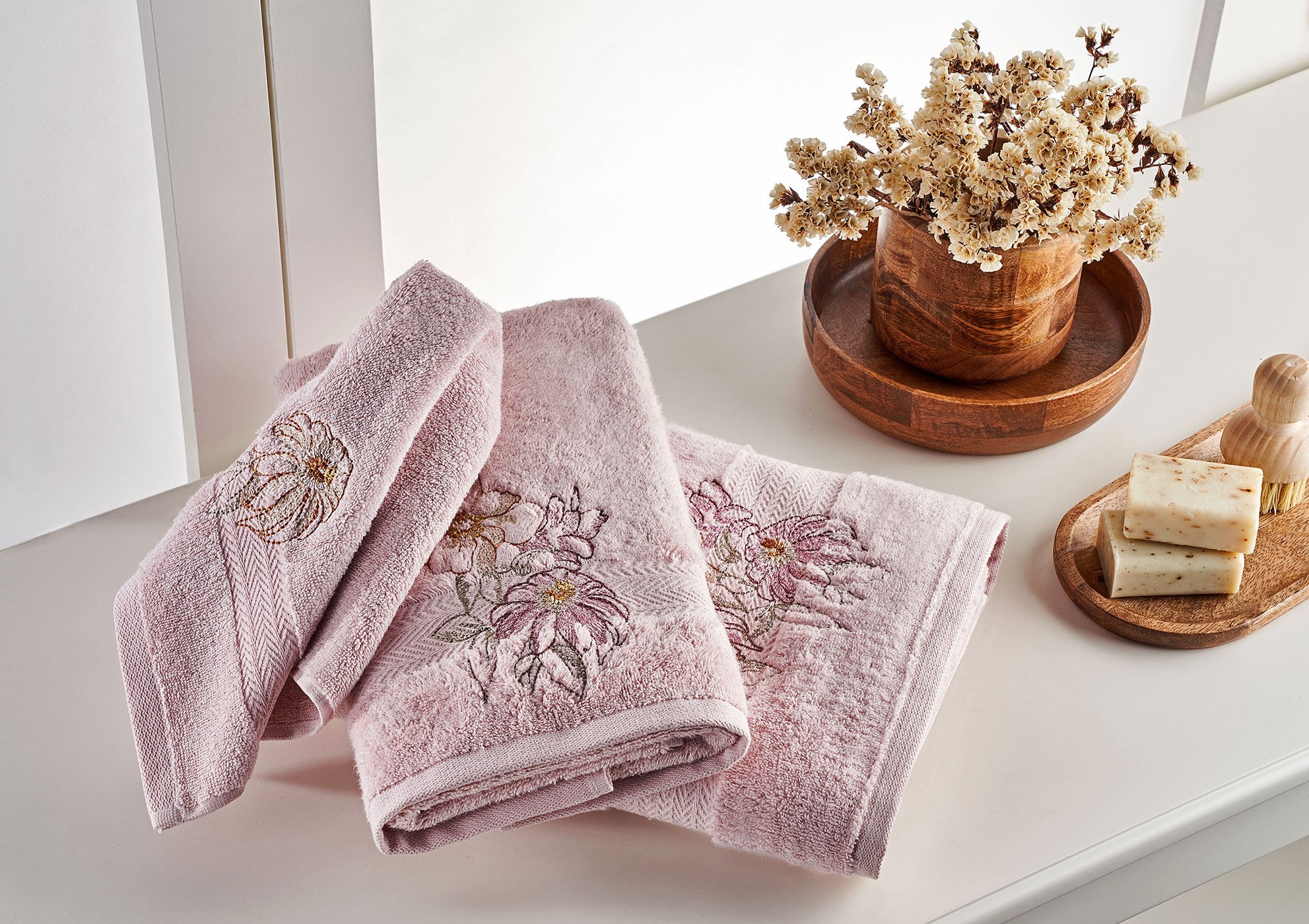 Marie Claire Paris Micro Flora 3'Lü Havlu Set Pudra