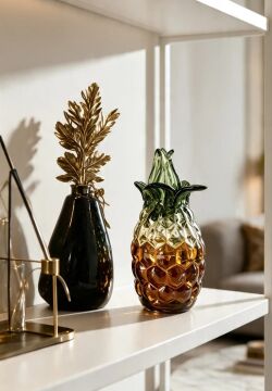 Üfleme Cam Ananas Dekor 23cm