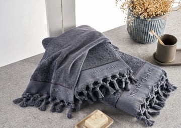 Marie Claire Terra Saçak Bağlama 3'Lü Havlu Set Antrasit