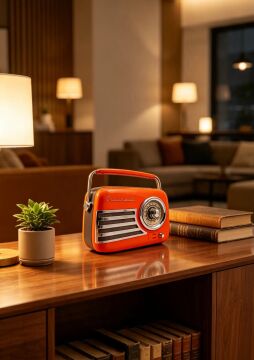 Retro Tasarımlı Bluetooth FM Radyo Turuncu