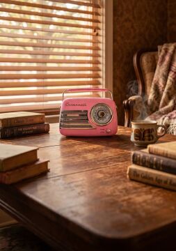 Retro Tasarımlı Bluetooth FM Radyo Pembe