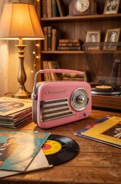 Retro Tasarımlı Bluetooth FM Radyo Pembe