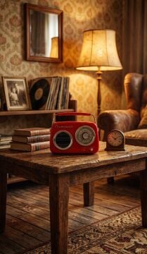 Retro Tasarımlı Bluetooth FM Radyo Kırmızı