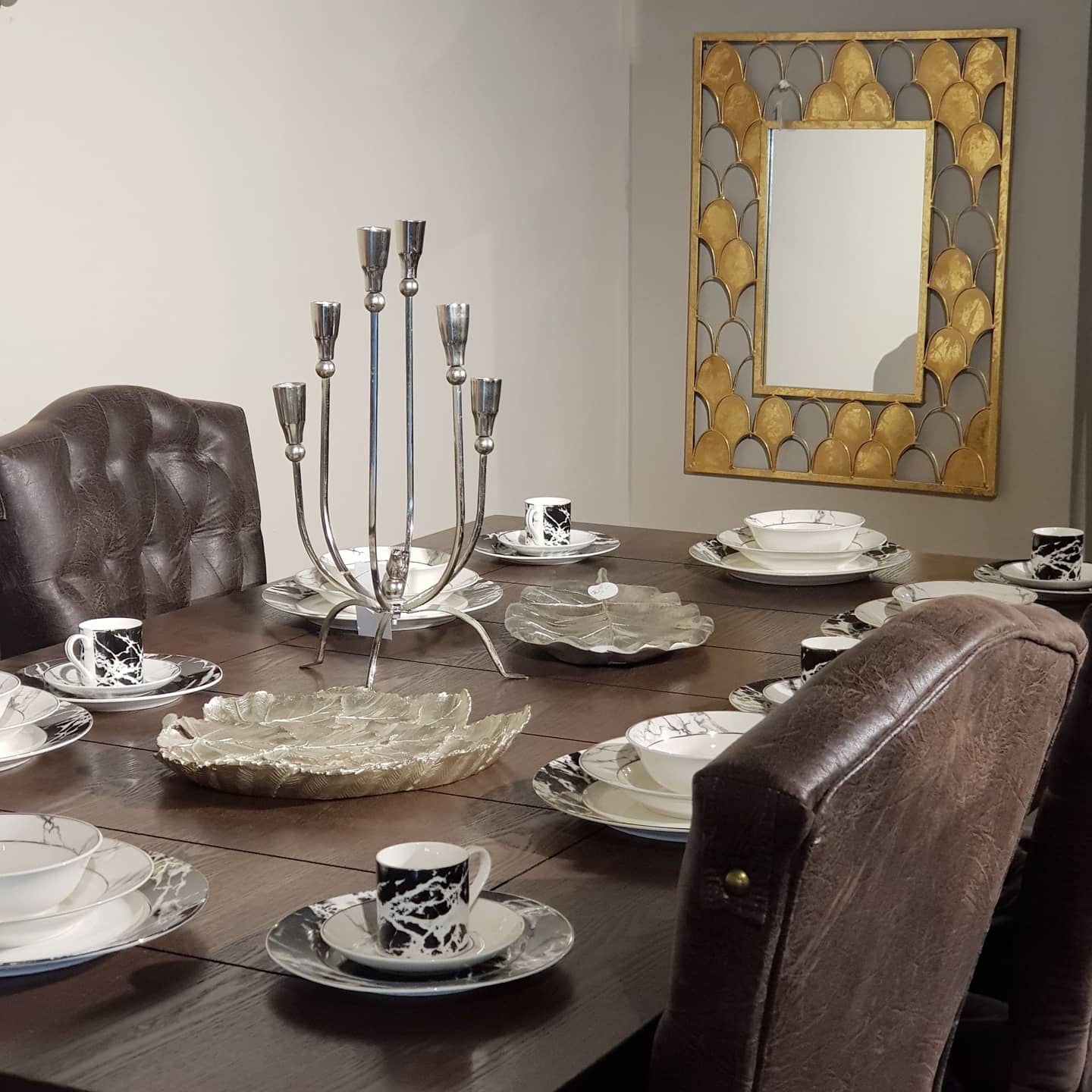 Altı Kollu Metal Mumluk Gümüş