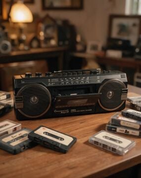 Bluetooth Destekli Nostaljik Kaset Çalar ve Taşınabilir Radyo Siyah