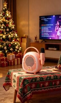 Çocuklara Özel Retro Tasarımlı Bluetooth Karaoke Mikrofon – Pembe