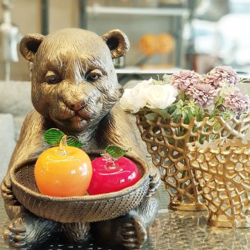 Sepetli Ayı Figür Gold