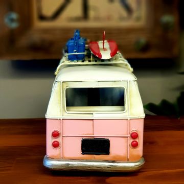 Vintage Metal Dekoratif Volkswagen Minibüs Pembe Büyük Boy