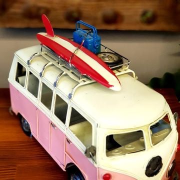 Vintage Metal Dekoratif Volkswagen Minibüs Pembe Büyük Boy