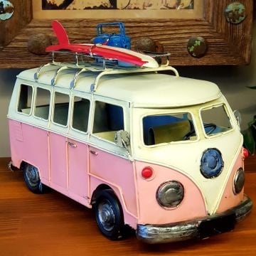 Vintage Metal Dekoratif Volkswagen Minibüs Pembe Büyük Boy