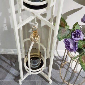 Metal Uzun İkili Mumluk Krem