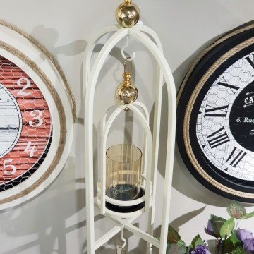 Metal Uzun İkili Mumluk Krem