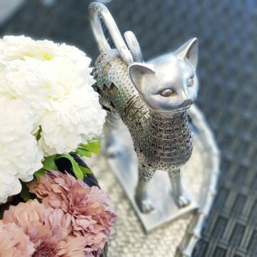 Gümüş Renk Kedi İşlemeli Büyük Boy