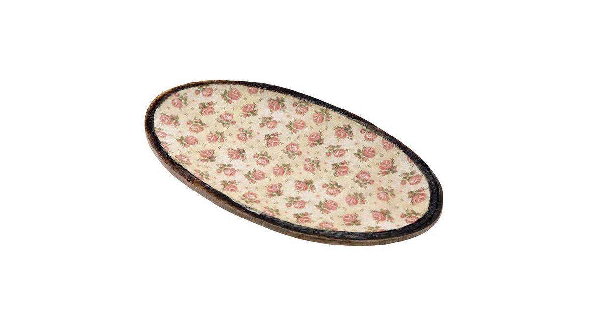 ŞİVA ÇİÇEK DESENLİ KREM OVAL TEPSI