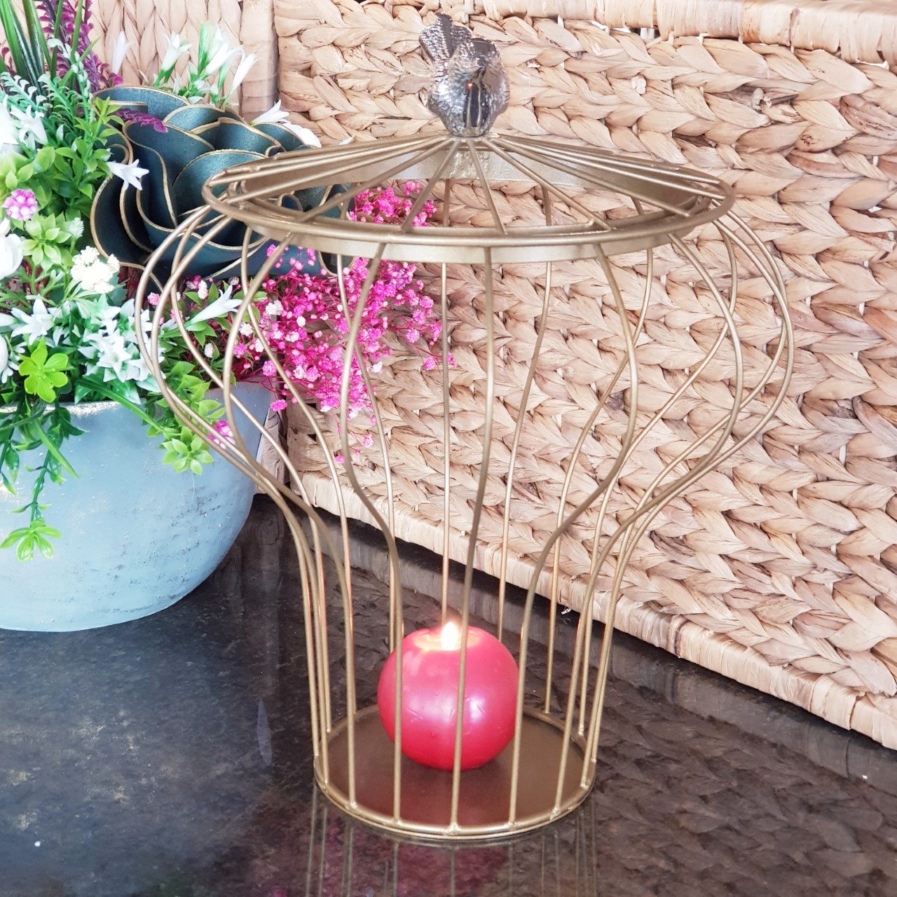 Branko Yuvarlak Kuşlu Kapak Metal Mumluk Büyük Boy