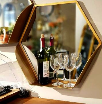 Gold  Altıgen Raflı 2'Li Duvar Aynası