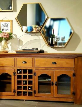 Gold  Altıgen Raflı 2'Li Duvar Aynası