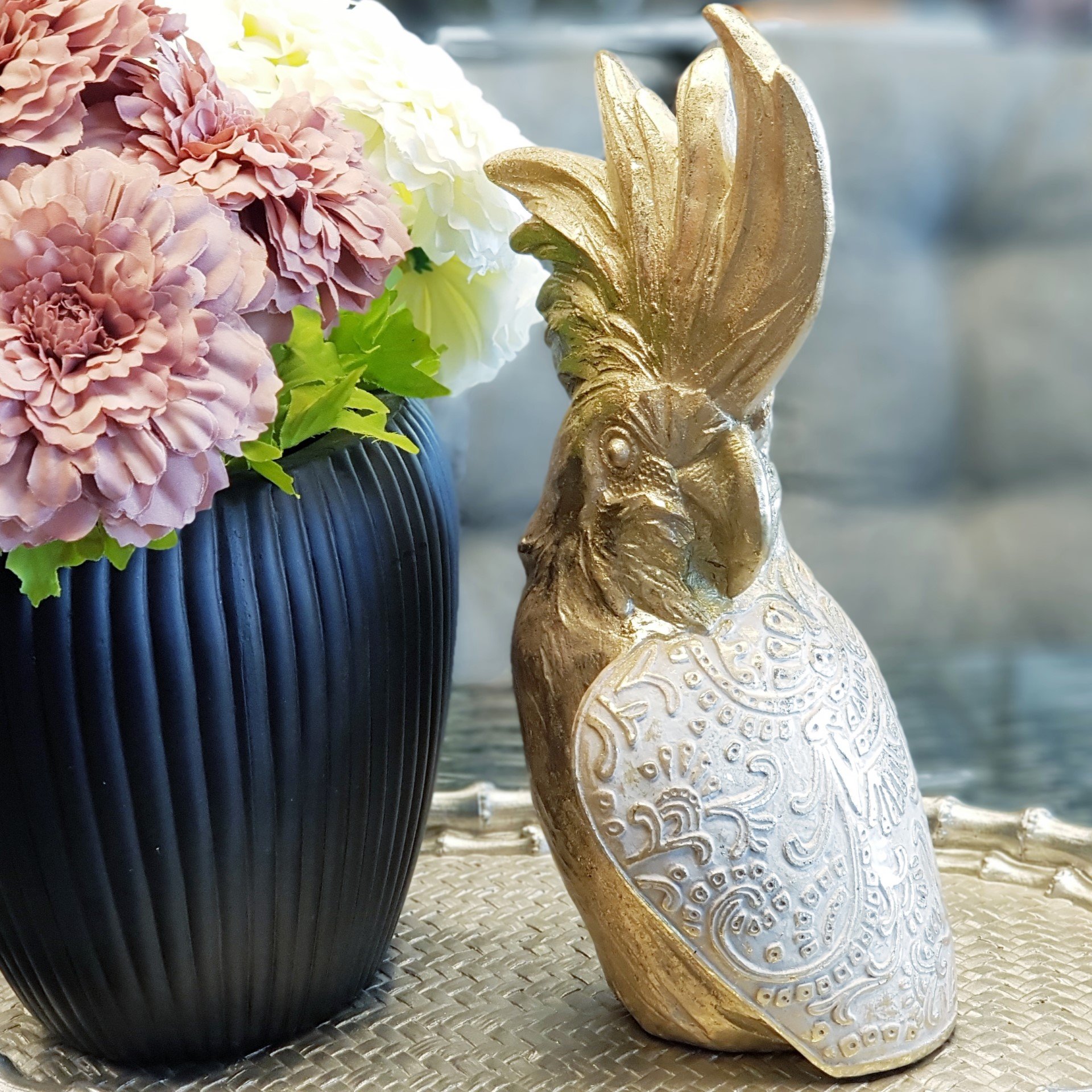 Gold İşlemeli Papağan Dekor 26cm