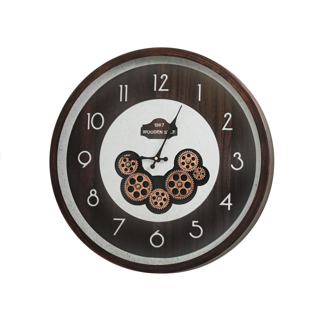 Statik Bronz Eskitme Çarklı Duvar Saat 60cm