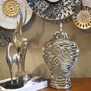 Silver Döküm Kapaklı Vazo 39cm