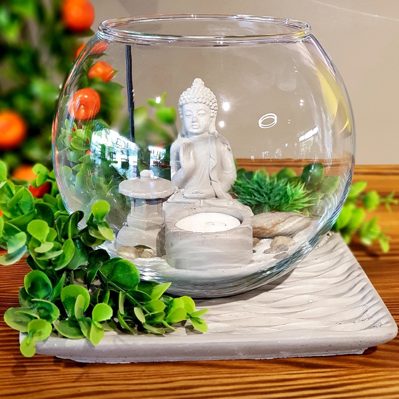 Buddha Zen Masa Üstü Fanuslu Bahçe Seti