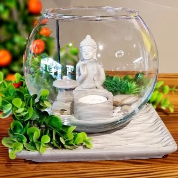 Buddha Zen Masa Üstü Fanuslu Bahçe Seti