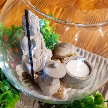 Buddha Zen Masa Üstü Fanuslu Bahçe Seti