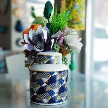 Mozaik Desen Silindir Küp Vazo Büyük Boy