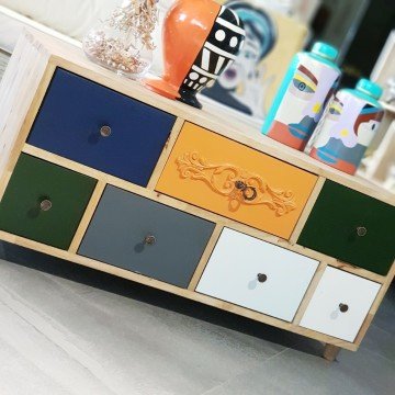 Patchwork Renkli İki Yönlü Çekmeceli Orta Sehpa