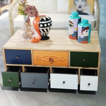 Patchwork Renkli İki Yönlü Çekmeceli Orta Sehpa