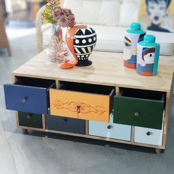 Patchwork Renkli İki Yönlü Çekmeceli Orta Sehpa