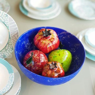 Avanos Antik Ayaklı Kase Büyük Boy Kobalt Mavi