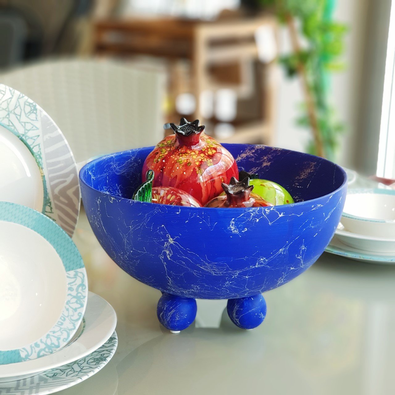 Avanos Antik Ayaklı Kase Büyük Boy Kobalt Mavi