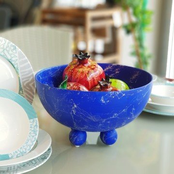 Avanos Antik Ayaklı Kase Büyük Boy Kobalt Mavi