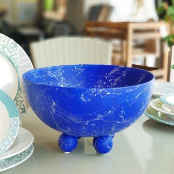 Avanos Antik Ayaklı Kase Büyük Boy Kobalt Mavi