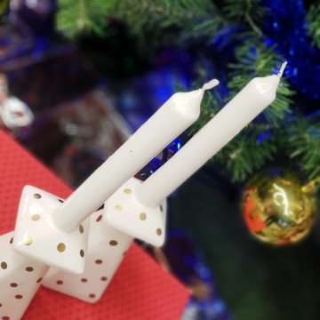 Gold Puantiye Beyaz Şamdan Mum 2'Li