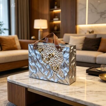 New Lüks Silver&Gold Metal Dekoratif Çanta Saksı 30cm