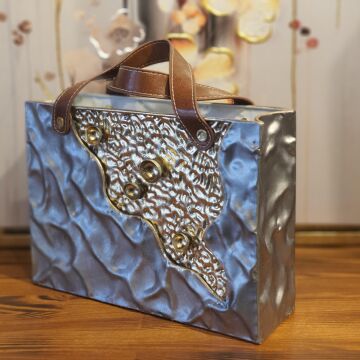 New Lüks Silver&Gold Metal Dekoratif Çanta Saksı 30cm