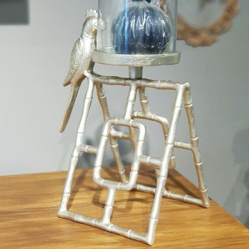 Gold Papağanlı Metal Mumluk Küçük Boy