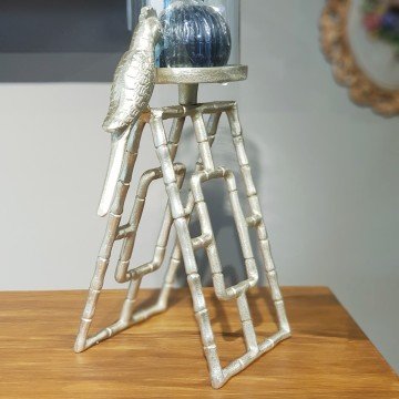 Gold Papağanlı Metal Mumluk Büyük Boy